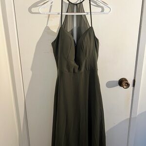 Mori Lee Olive Halter Maxi Dress